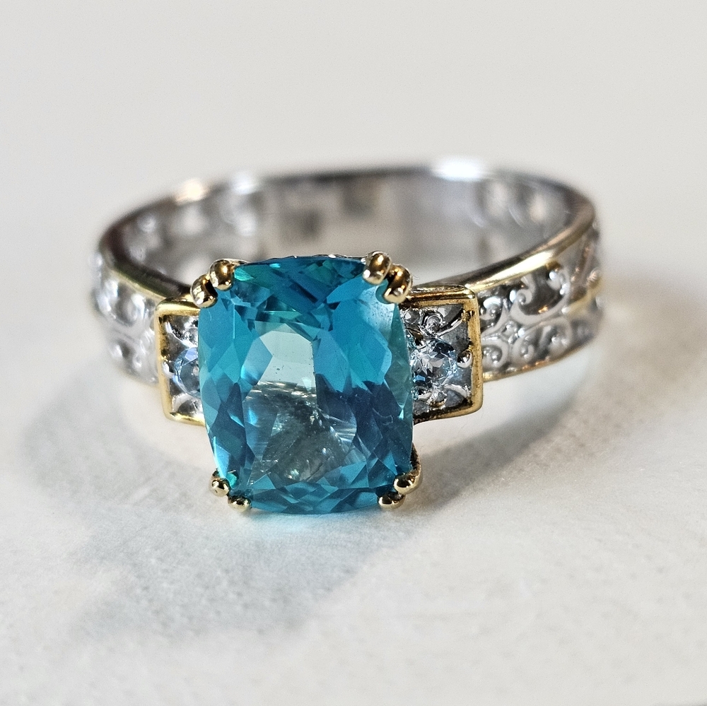 Price Firm Paraiba Blue Topaz Ring in Palladium Sterling Silver Size 9! 💙 - Picture 5 of 9